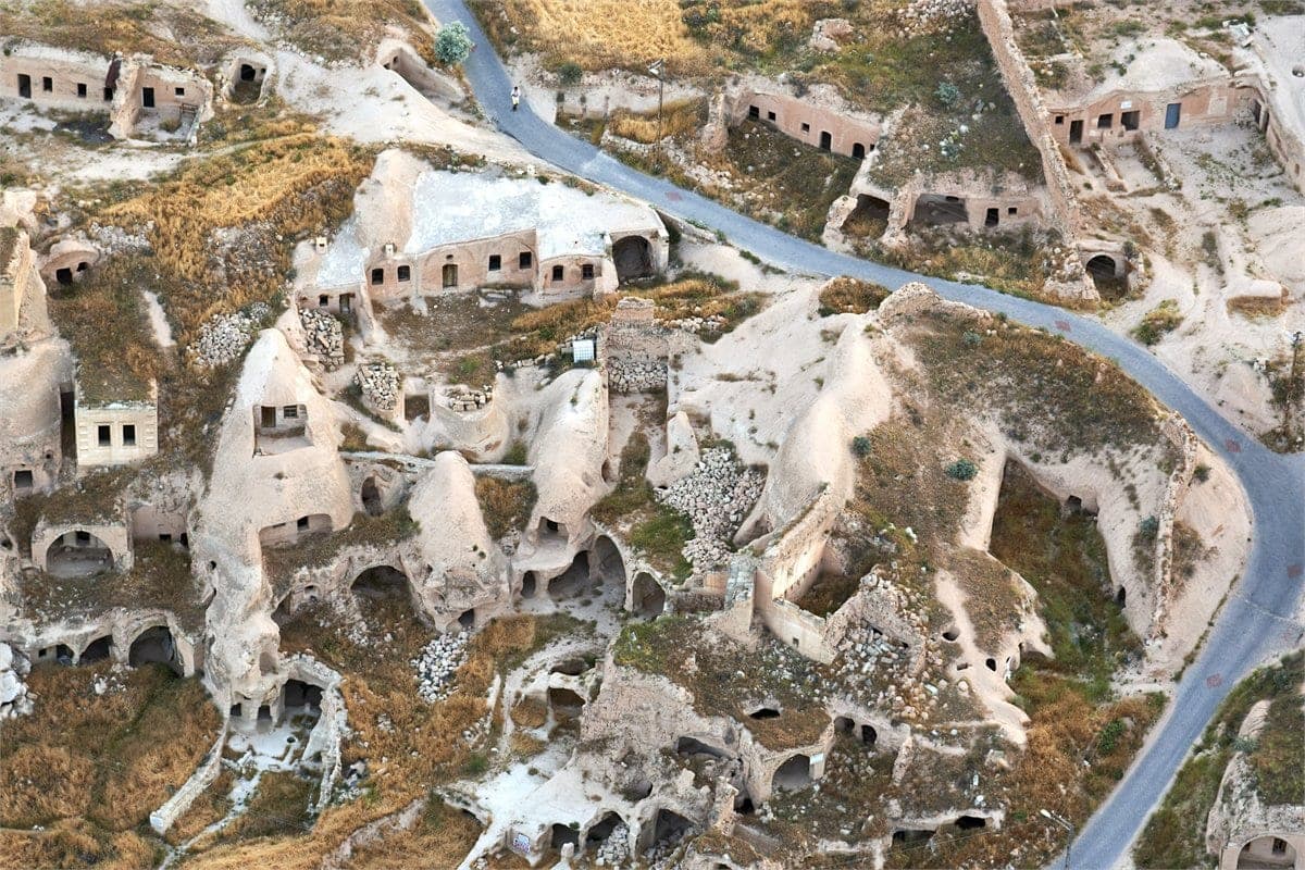 The vast spread of Cappadocia’s valleys and cave villages from above