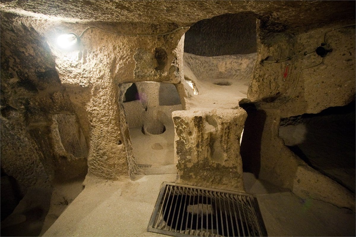 Carved rooms and passages on one of the living levels of a Cappadocian underground city